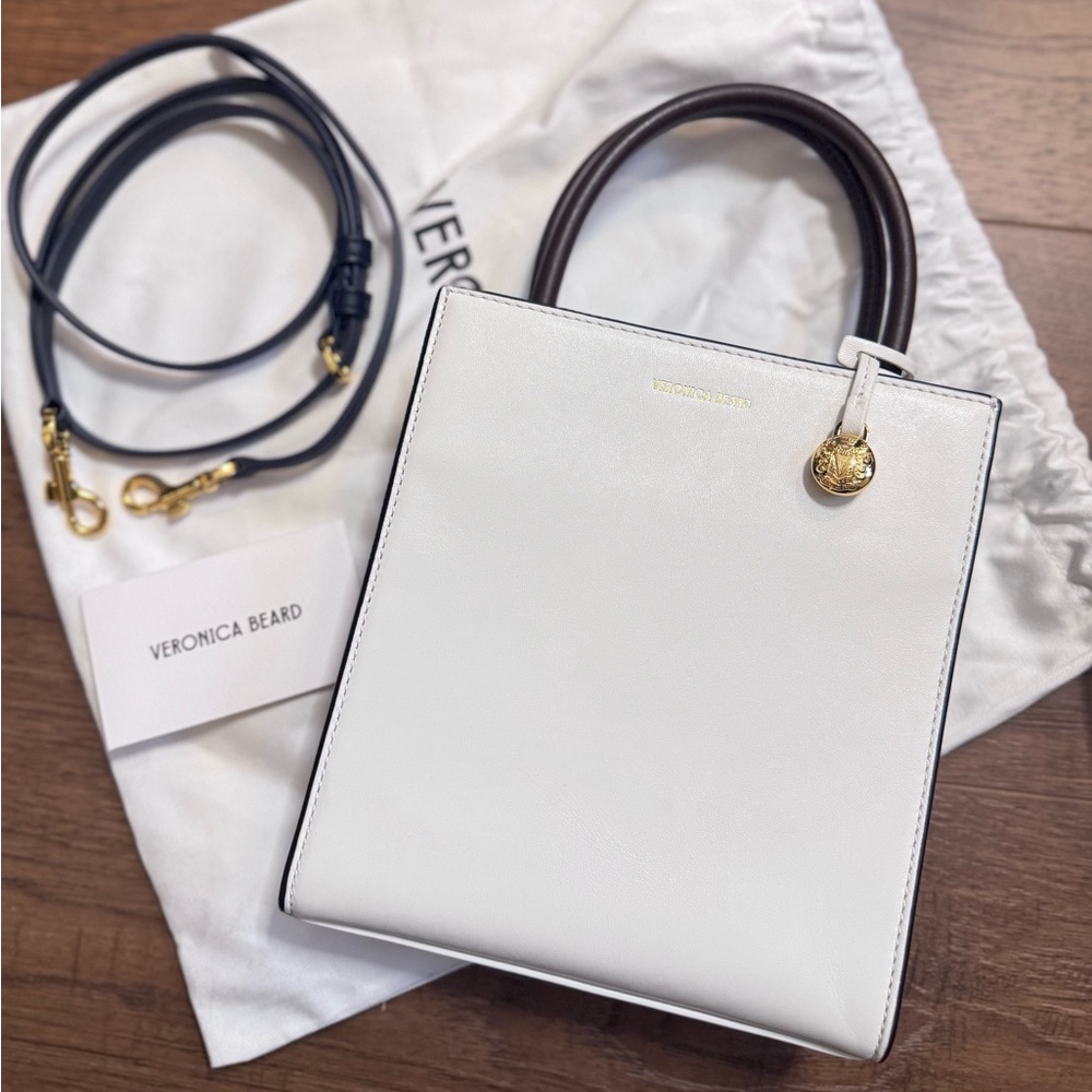 NEW Veronica Beard Mini Shopper Leather Tote Crossbody Bag White Colorblock